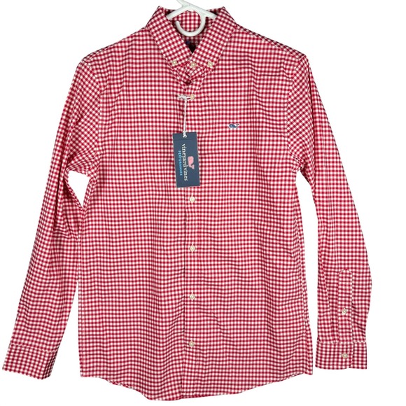 Vineyard Vines Other - Vineyard Vines Performance Shirt Youth L 16 Red Gingham On-The-Go brrr 0788